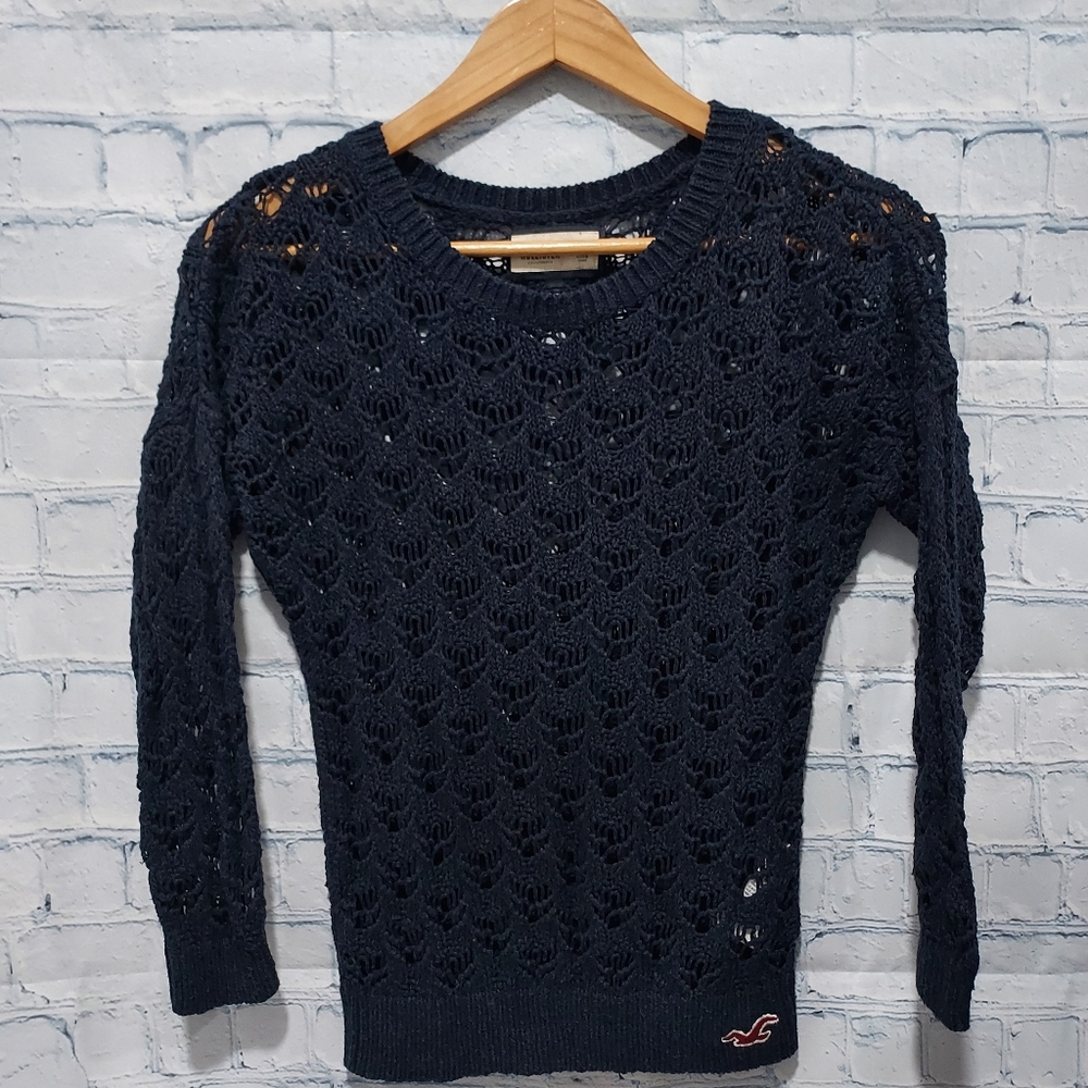 Hollister Small Navy Open Knit Sweater Y2K 90s Preppy